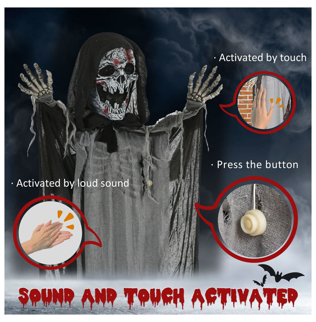 Halloween Witch Decoration Animated Prop - 74" Skeleton with Light Up Eyes & Howling Sound - Indoor/Outdoor Spooky Decor for Yard, Parties