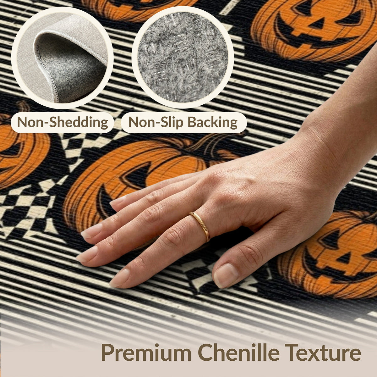 ODIKA Halloween Spooky Pumpkin Phantom Striped Entrance Door Doormat for Playroom, Bedroom, Reading Nook, Pet Friendly & Kids Safe Play