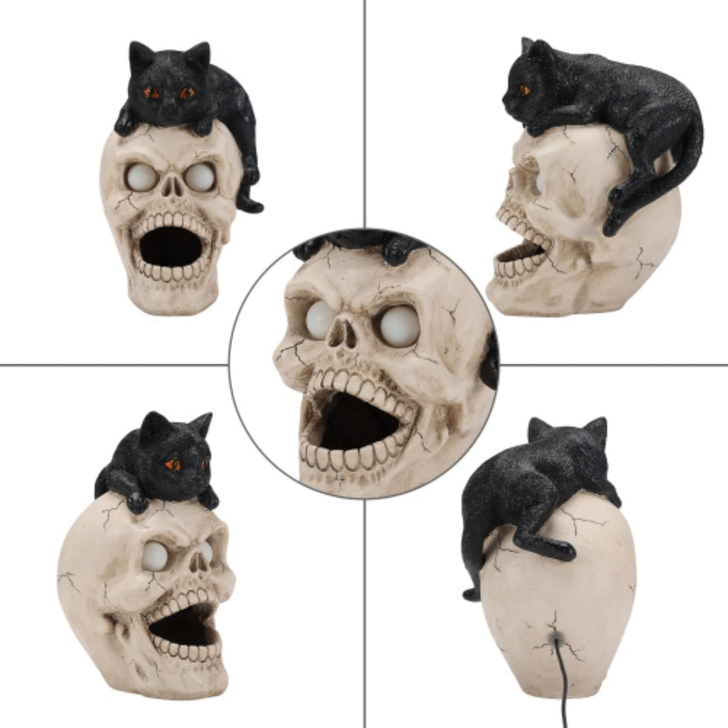 SpookHaven Halloween Jack‑O‑Lantern Pumpkin Mist Sprayer Figurine, LED Light‑Up Fogger with Witch Hat & Skull Decoration, Spooky Ornament for Tabletop Entryway Halloween Party Home Decor