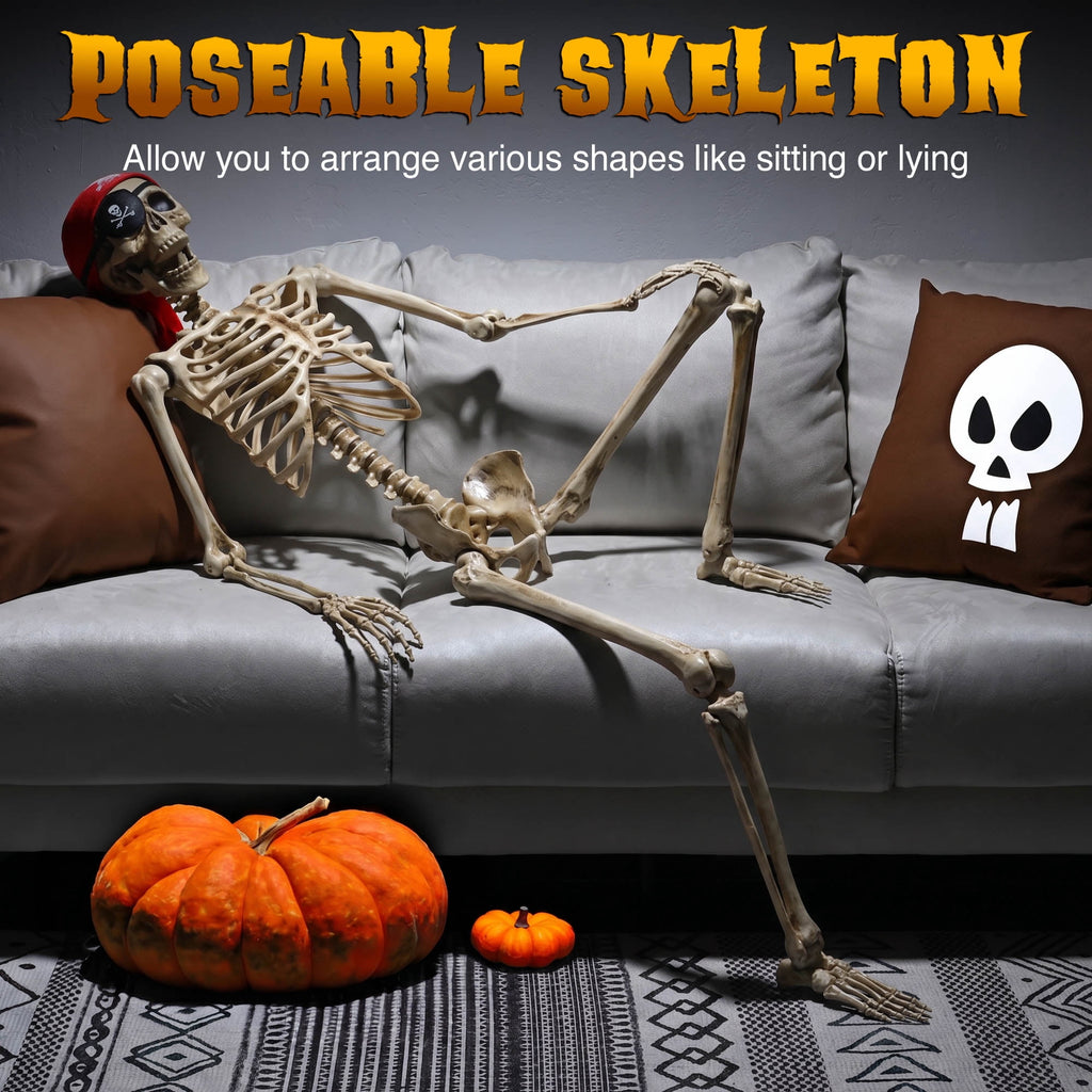 Yescom 5.6ft Halloween Pirate Captain Skeleton Life Size Human Bone Movable Joints Outdoor Decor 2026
