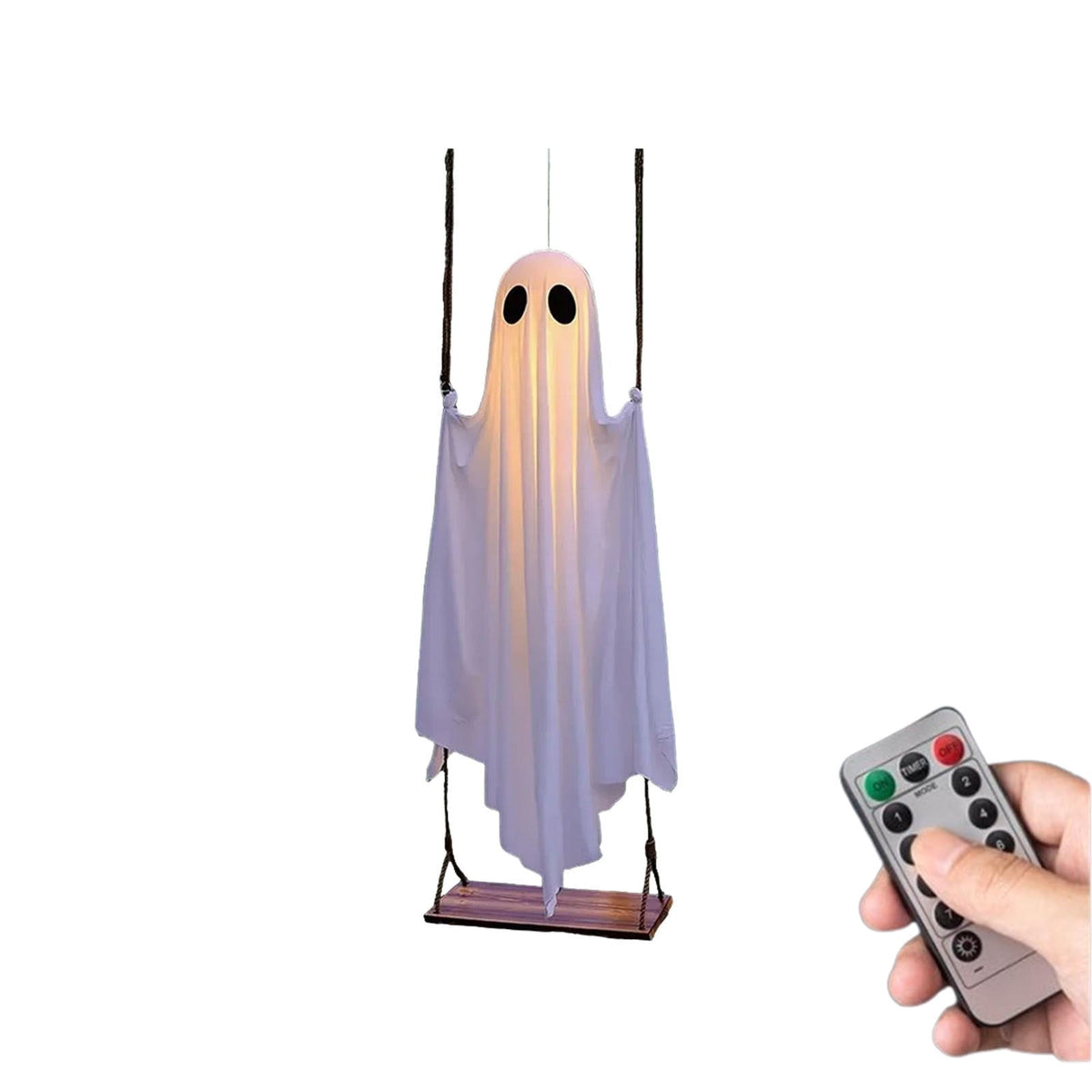 4.72 FT Large Hanging Swing Ghost Halloween Decor with String Lights Remote Control Spooky Glowing Ghost Decorations for Outdoor Indoor Porch Yard Tree Halloween Party Scary Decor