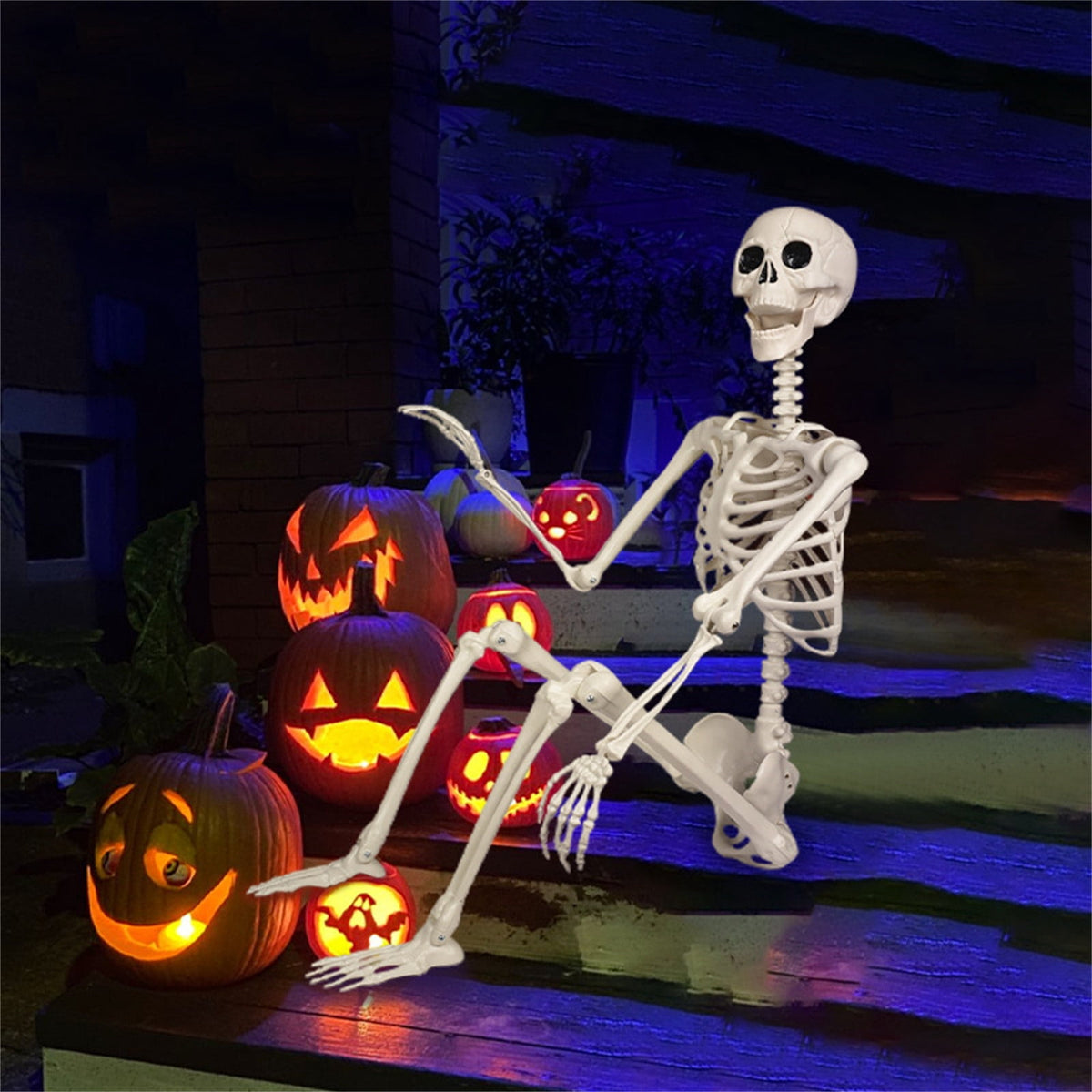 Posable Plastic Human Skeleton Prop 5.4FT Full Body Halloween Skeleton Decor with Movable Joints for Haunted House Yard Party Decoration