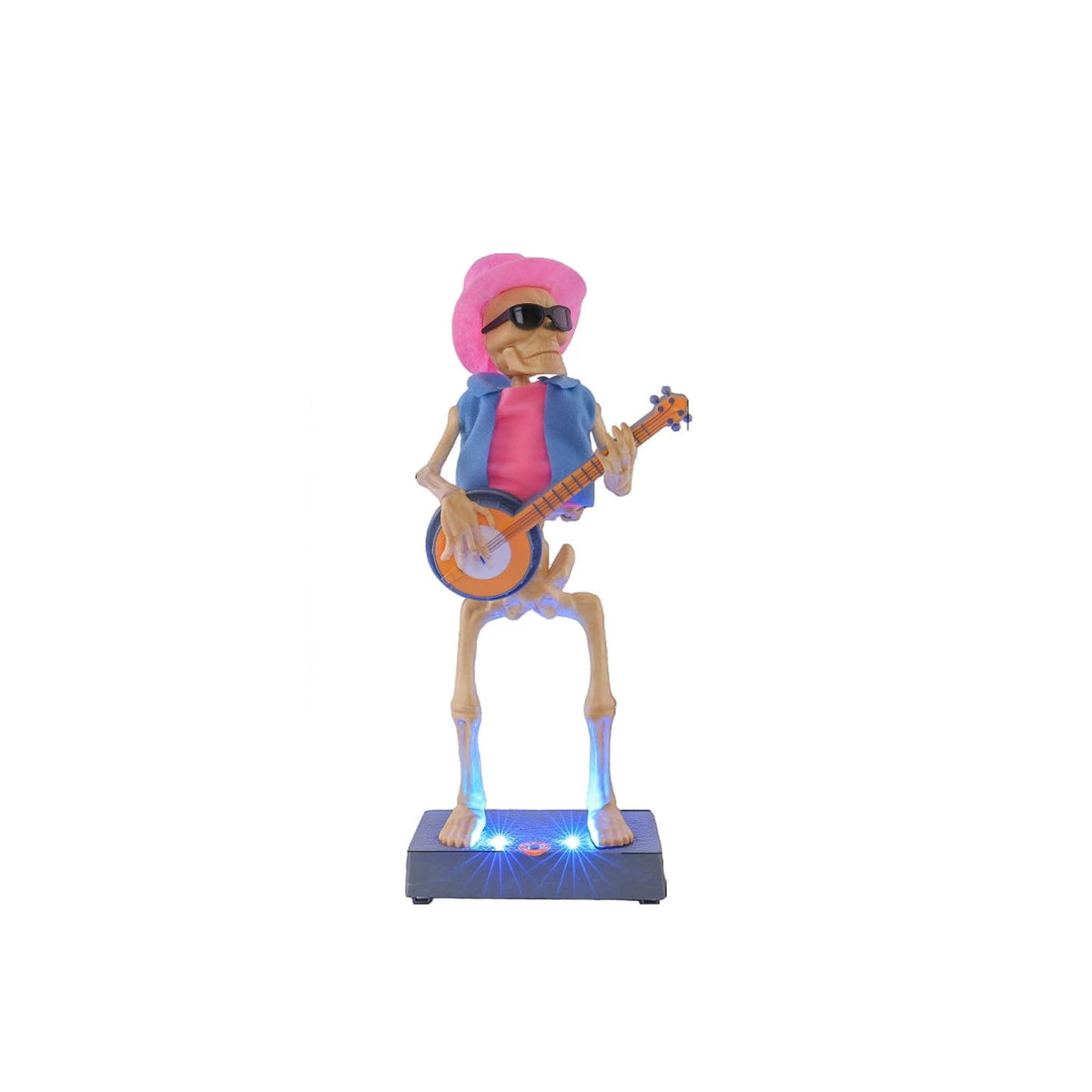 Halloween 3-Pack Rock Band Skeleton Figurine Set with LED Lit Base, 14.6" Pink Hawaiian Outfit Musician Skeleton Statues, Bar Counter Halloween Party Tabletop Decor