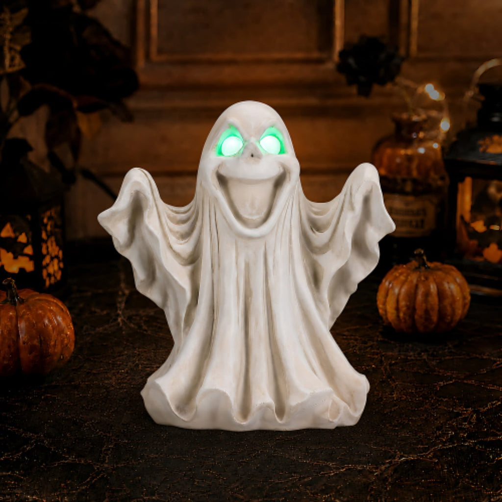 SpookHaven Halloween Jack‑O‑Lantern Pumpkin Mist Sprayer Figurine, LED Light‑Up Fogger with Witch Hat & Skull Decoration, Spooky Ornament for Tabletop Entryway Halloween Party Home Decor