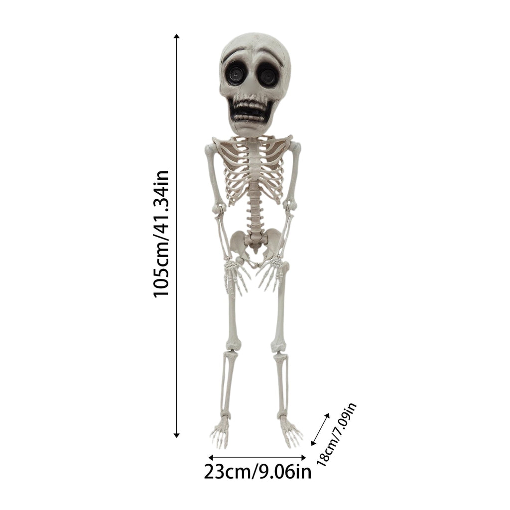 Halloween Full Body Plastic Skeleton Figurine 105cm, Posable Joints Skull Statue with Big Eyes for Spooky Graveyard Haunted House Decor, Halloween Party Prop