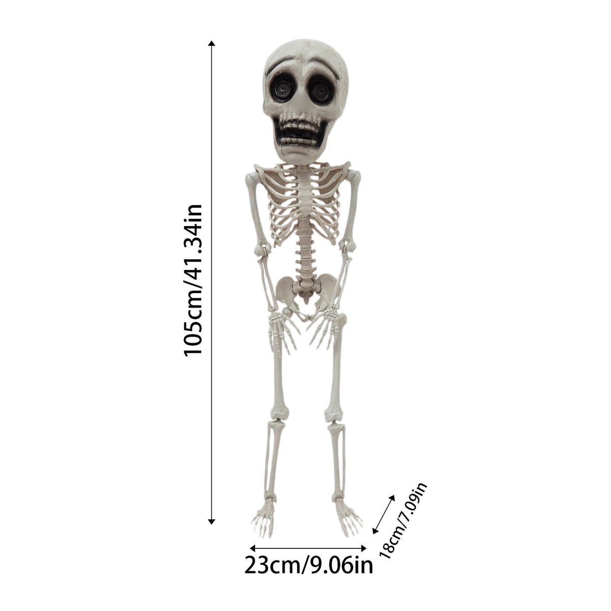Halloween Full Body Plastic Skeleton Figurine 105cm, Posable Joints Skull Statue with Big Eyes for Spooky Graveyard Haunted House Decor, Halloween Party Prop