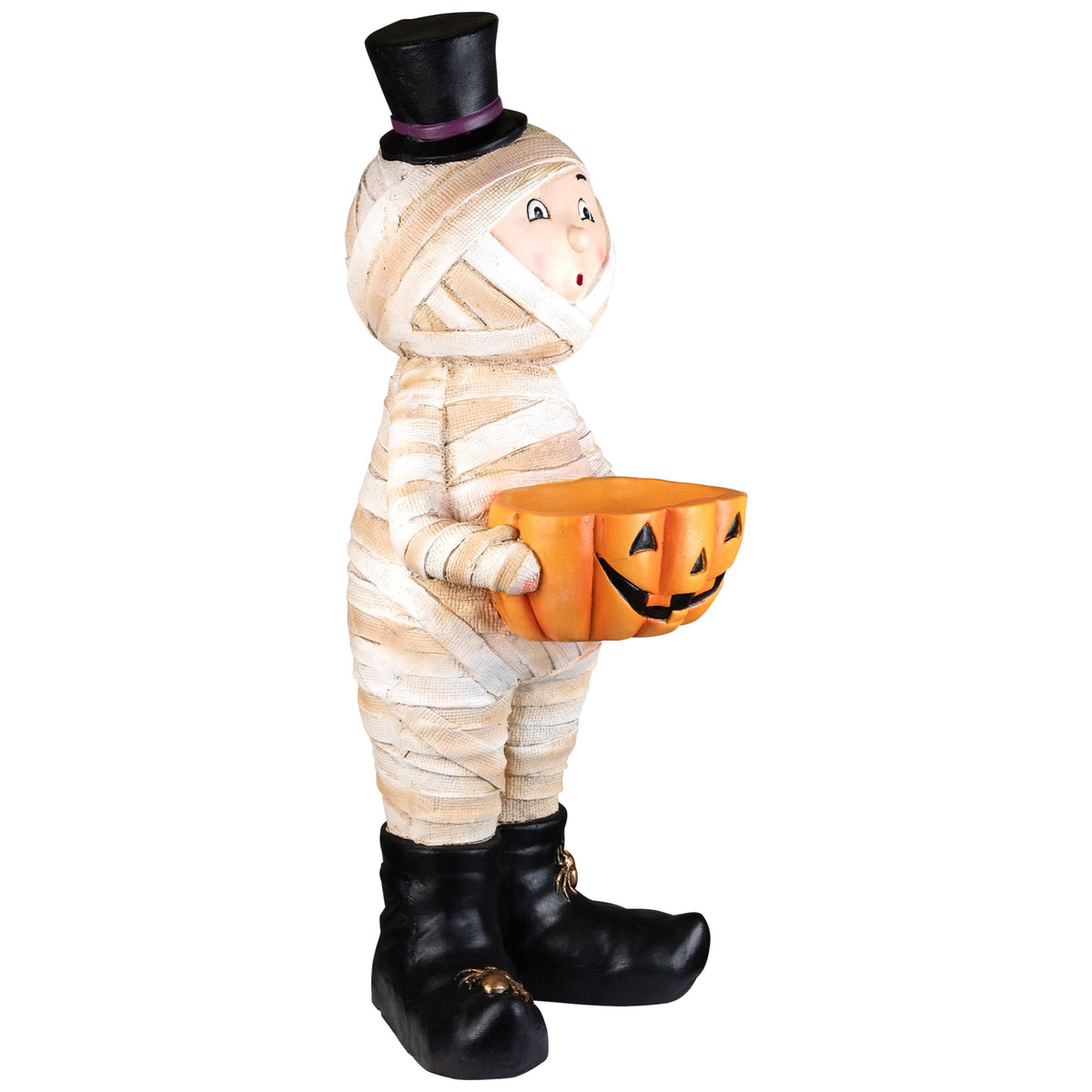 Northlight Mummy in Top Hat Holding Jack-O-Lantern Candy Dish Halloween Decoration - 23"
