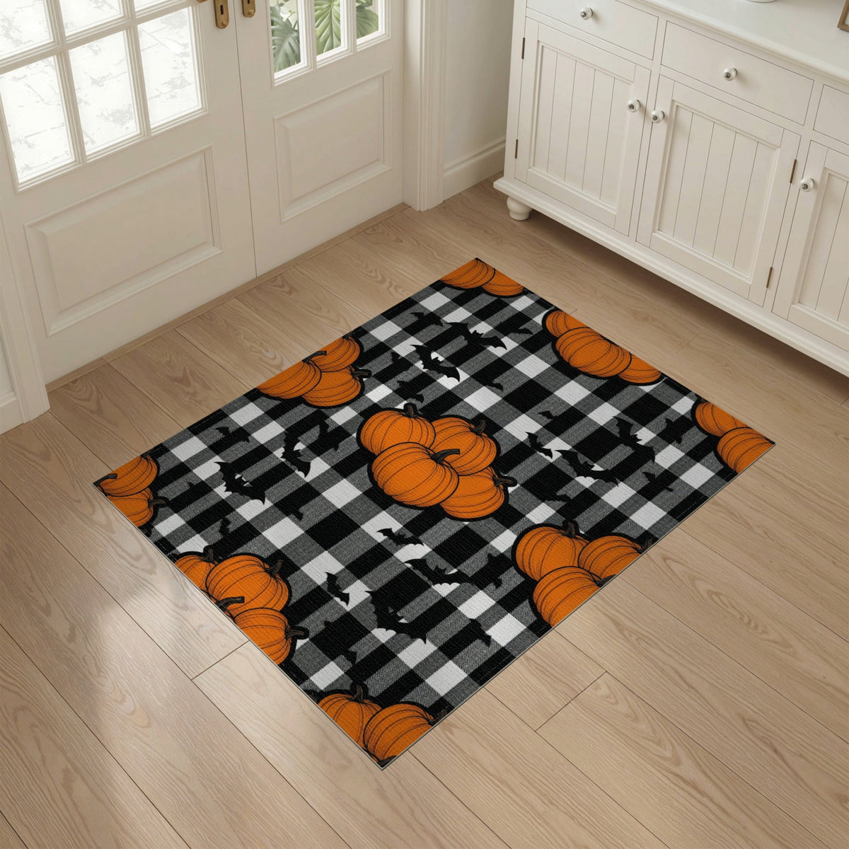 ODIKA Halloween Spooky Pumpkin Phantom Striped Entrance Door Doormat for Playroom, Bedroom, Reading Nook, Pet Friendly & Kids Safe Play