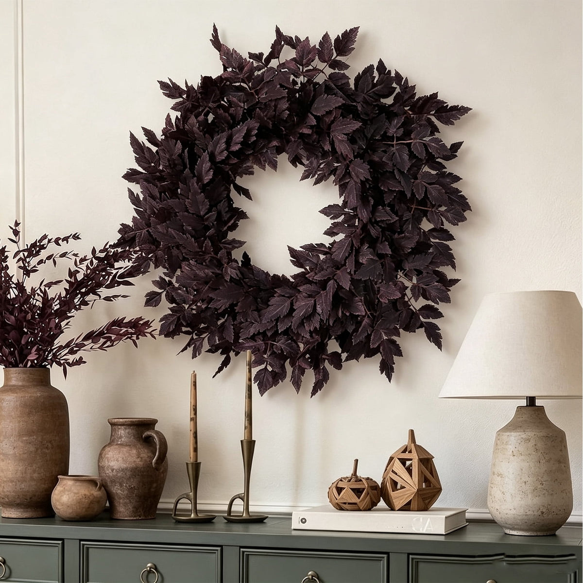 Fall Wreath 24 Inch Cimicifuga Leaves For Front Door Halloween Decor