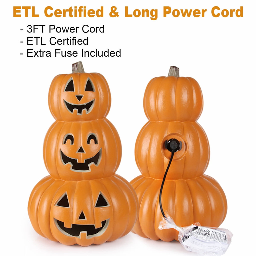 Gamexcel 21" LED Light-Up Jack O Lantern, Pre-lit Halloween Plastic Pumpkin Lights for Indoor/Outdoor Decoration - Angry Face