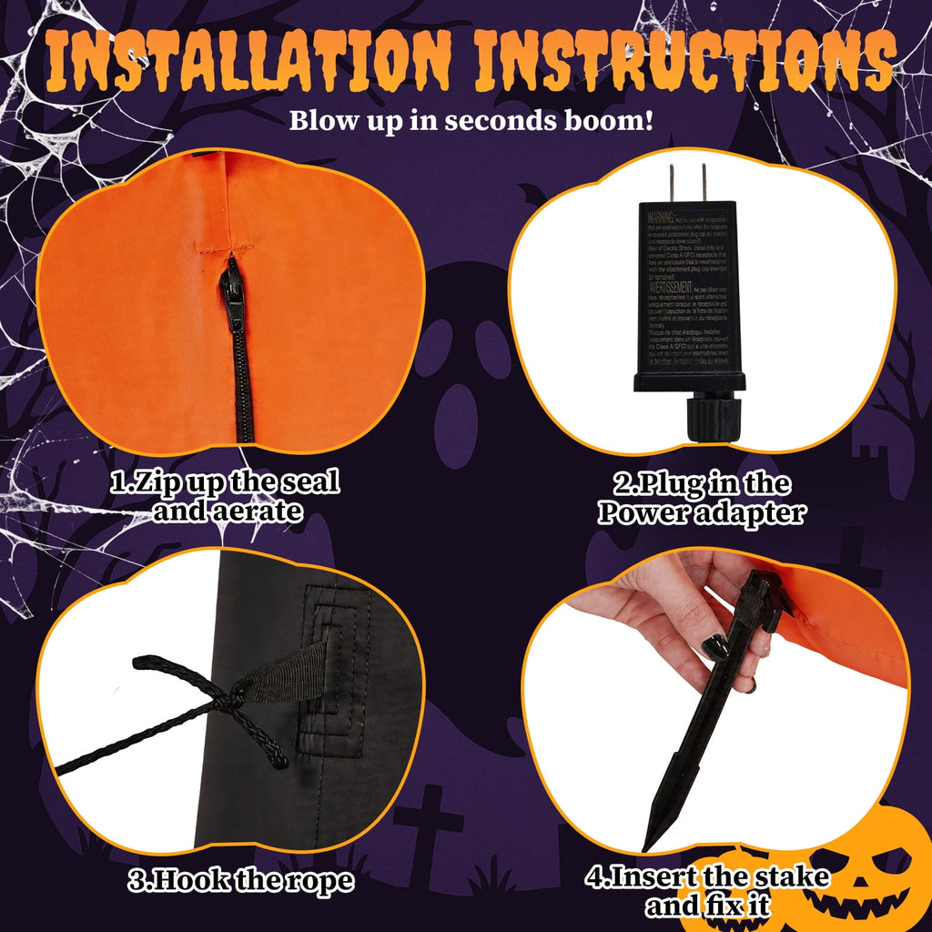 Ktaxon 12' Halloween Inflatables Pumpkin Skeleton Man Outdoor Halloween Decoration,Built-In LED