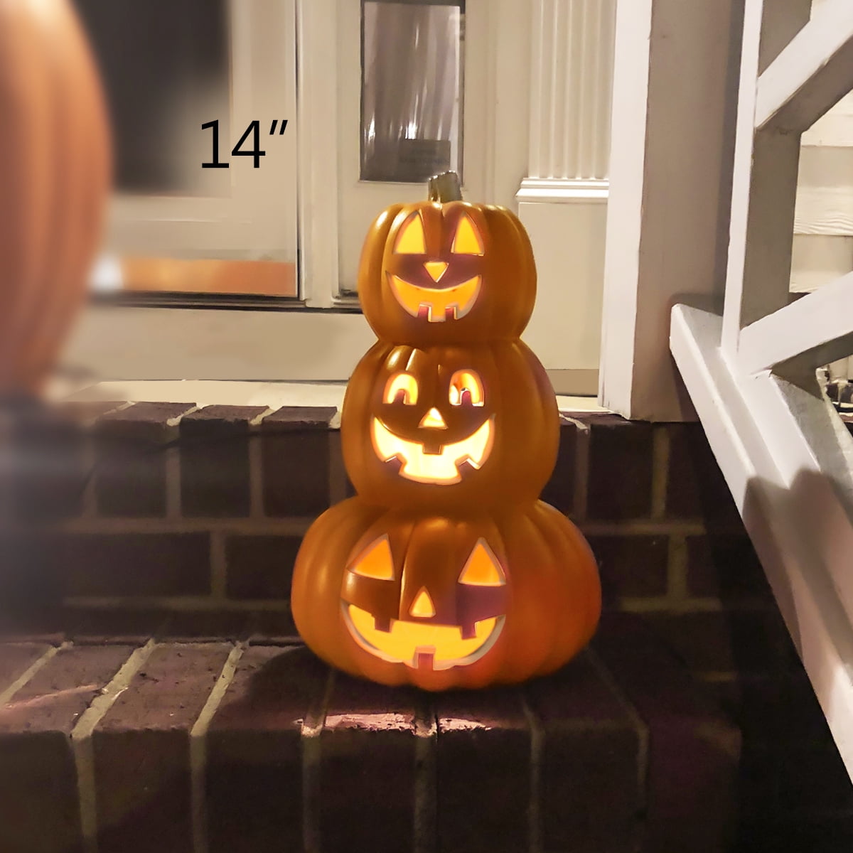 Light Up Jack-O'-Lantern Pumpkins, 14 in and 16 in, 2 Piece LED Halloween Set with Stacked Pumpkin Decoration