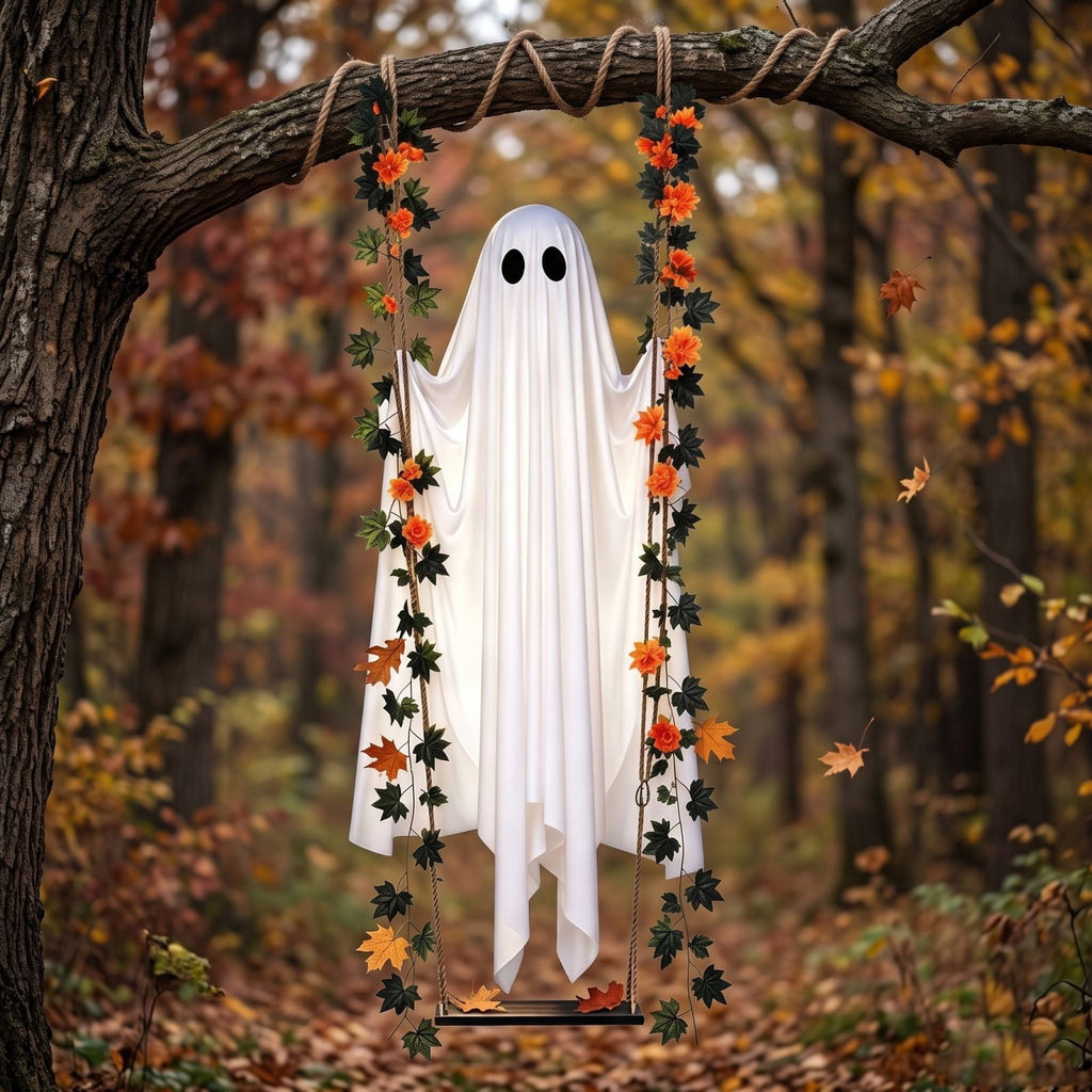 Outdoor Halloween Decorations Gaslight Ghoul, 79" Tall Hanging Skeleton Holding Street Light with Creepy Blue Eyes, Tattered Robe Ghost Decor for Yard Patio Walkway, Front Porch, Road