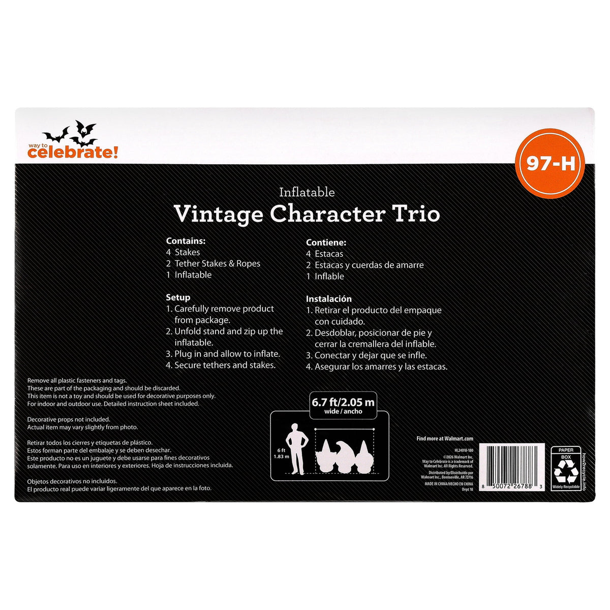 Vintage Character Trio Airblown Yard Inflatable, Multicolor, 6.7', Halloween by Way To Celebrate