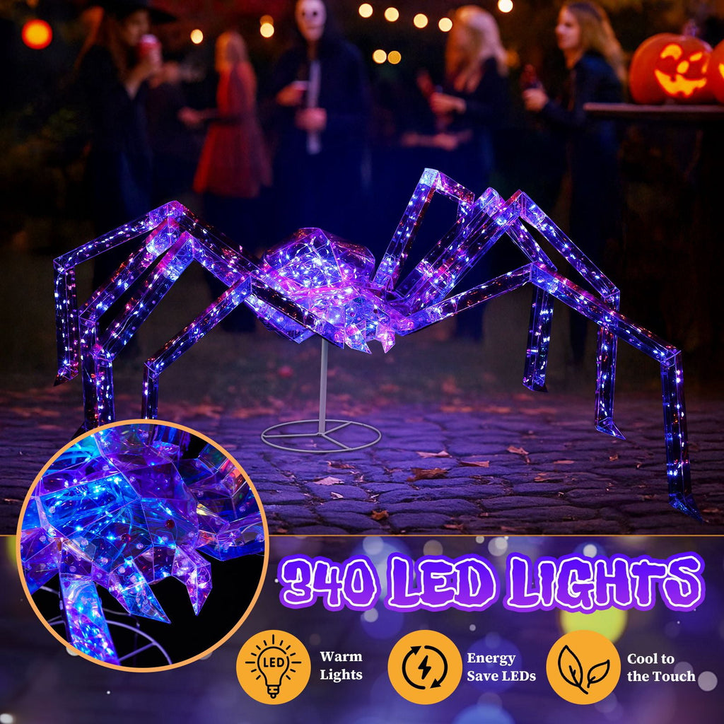 3FT Light Up Halloween Spider - Iridescent Outdoor Decoration with 340 LED Lights for Yard, Porch, and Garden Parties