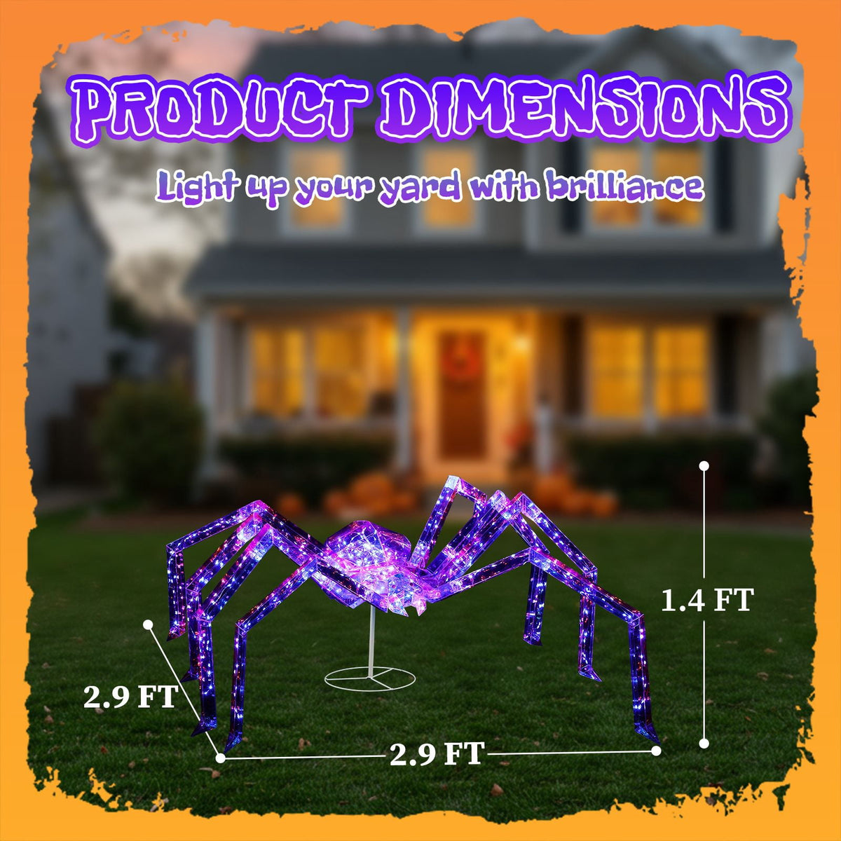 3FT Light Up Halloween Spider - Iridescent Outdoor Decoration with 340 LED Lights for Yard, Porch, and Garden Parties