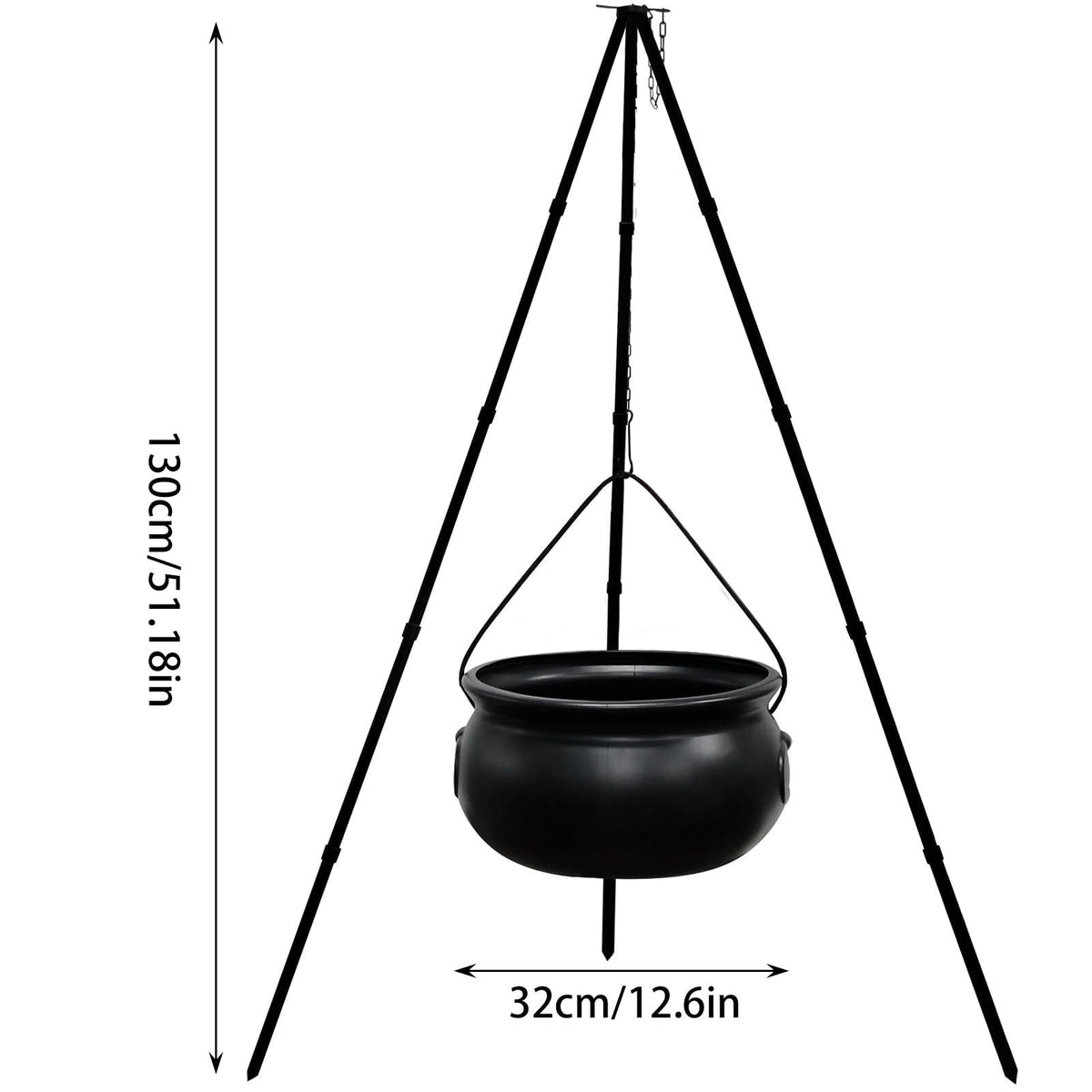 Large Cauldron Halloween Decor 51 Inch Tall Metal Tripod Stand 12.5 Inch Diameter Black Plastic Cauldron Light Up Halloween Decorations for Yard Lawn Party Outdoor