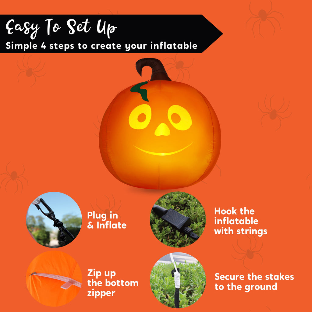 Joyfy 5 Ft Tall Halloween Inflatable Pumpkin,Blow Up Pumpkin with Projector Face and Music Lights,Outdoor Decorations for Yard,Garden,Lawn,Party