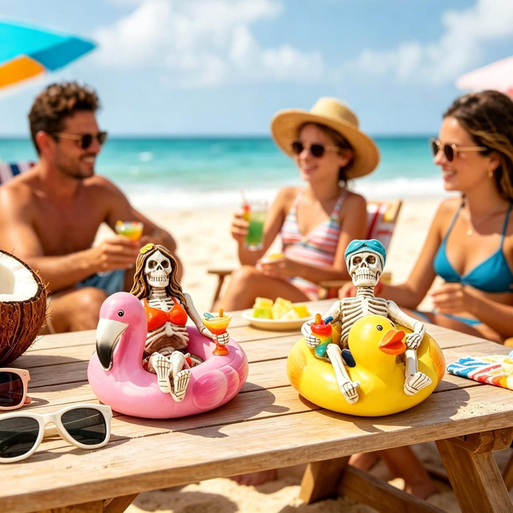 Halloween Skeleton Statue in Bikini Sunglasses for Summer and Spooky Decor