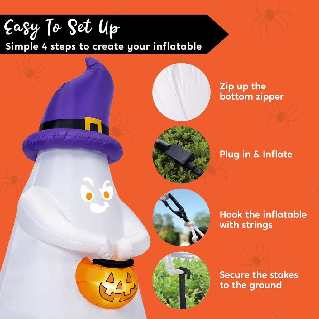 Joyfy 5 Ft Tall Halloween Inflatable Pumpkin,Blow Up Pumpkin with Projector Face and Music Lights,Outdoor Decorations for Yard,Garden,Lawn,Party