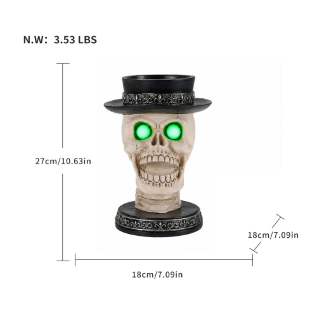Halloween Skeleton Butler Floor Statue with Serving Tray & Realistic Black Cat, 35.43 Inch Gothic Resin Standing Decor for Entryway, Porch, Living Room, Halloween Party Home Decoration