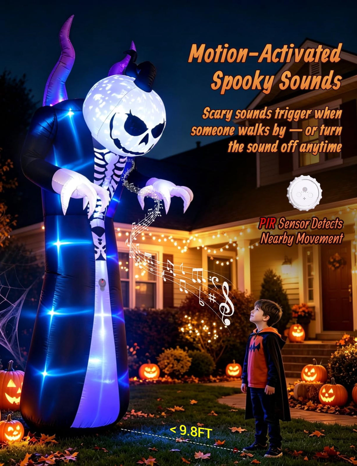 Novtech 10 FT Grim Reaper Halloween Inflatables, Pumpkin Head, Motion Activated Scream, 8 RGB Light Modes, Blow Up Outdoor Yard Decorations for Trick or Treat, Lawn Garden Party & Scary Haunted House