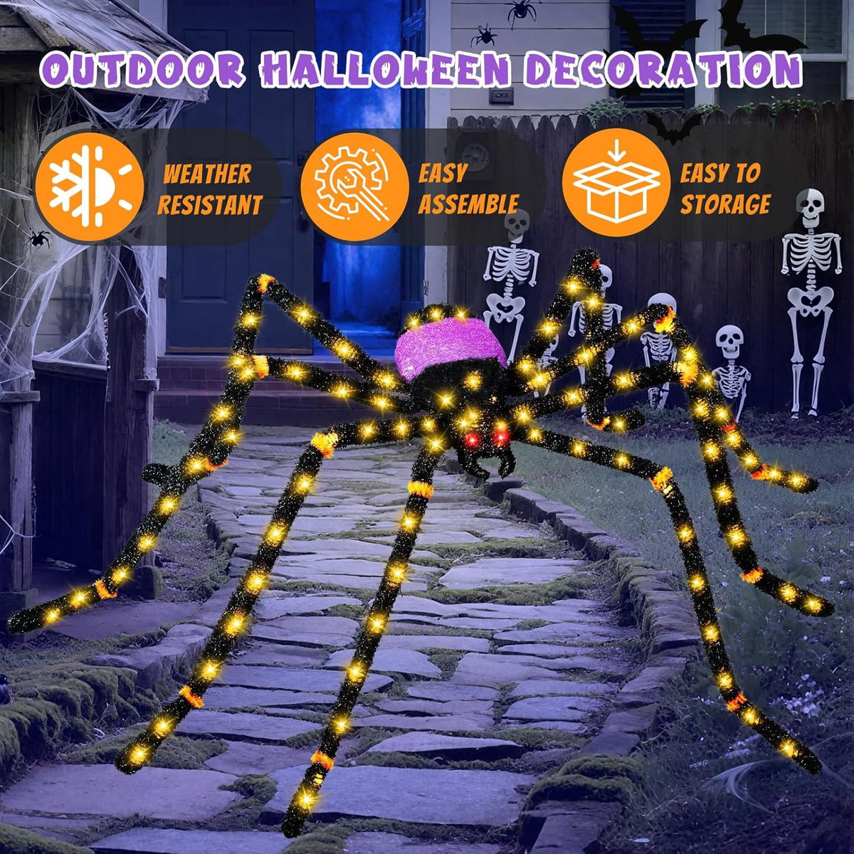 5.5FT Giant Spider Halloween Decorations with 100LED, Pre-Lit Scary Spider