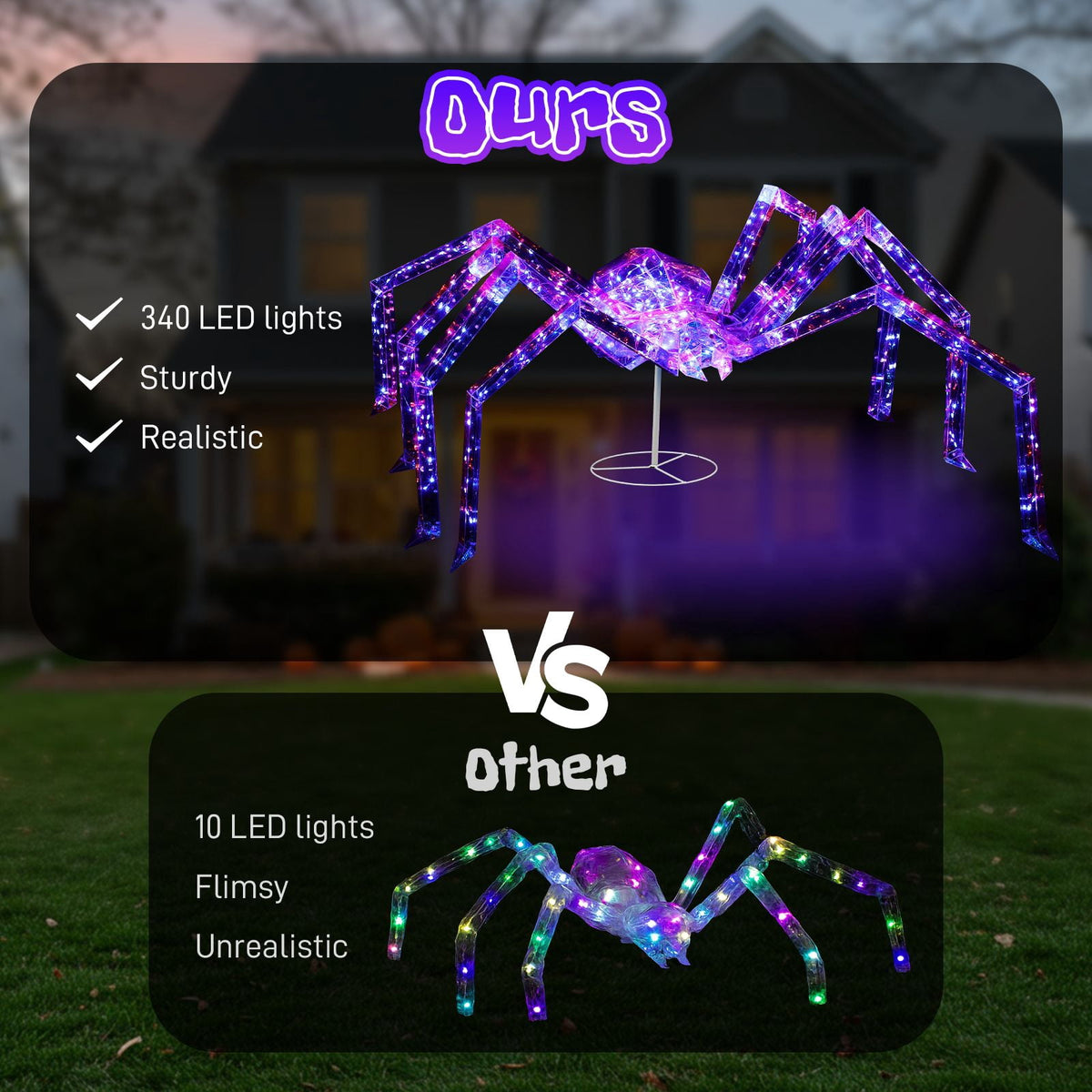 3FT Light Up Halloween Spider - Iridescent Outdoor Decoration with 340 LED Lights for Yard, Porch, and Garden Parties