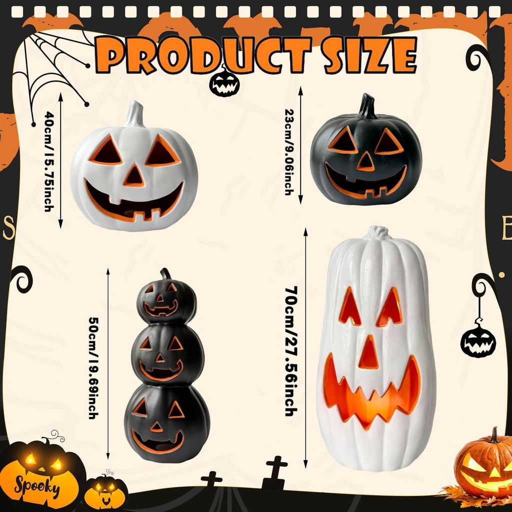 3 Tiers Black Jack O Lanterns Light up Pumpkins Halloween Pumpkin Decoration Bundle Pre-lit Pumpkin Lights for Halloween Indoor Outdoor Yard Decor