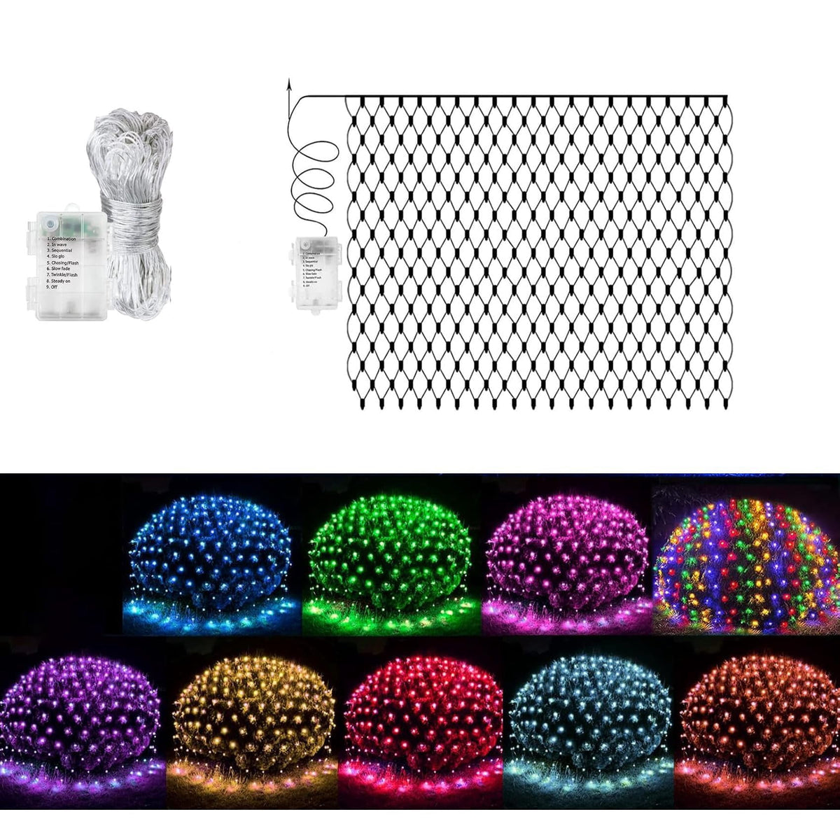 Garden Net Lights- Battery Operated 672 LED Waterproof Net Mesh Lights with 8 Modes- 6x4M Fairy String Lights for Outdoor Indoor Christmas Tree- Bush- Backyard- Garden- Party Décor.