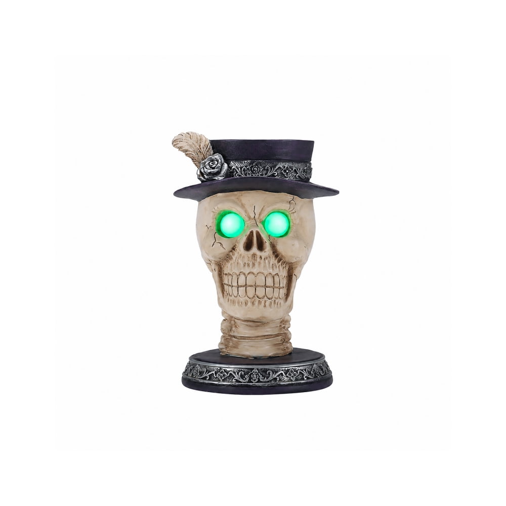 Halloween Skeleton Butler Floor Statue with Serving Tray & Black Cat, Resin Gothic Home Decor for Entryway Porch Living Room