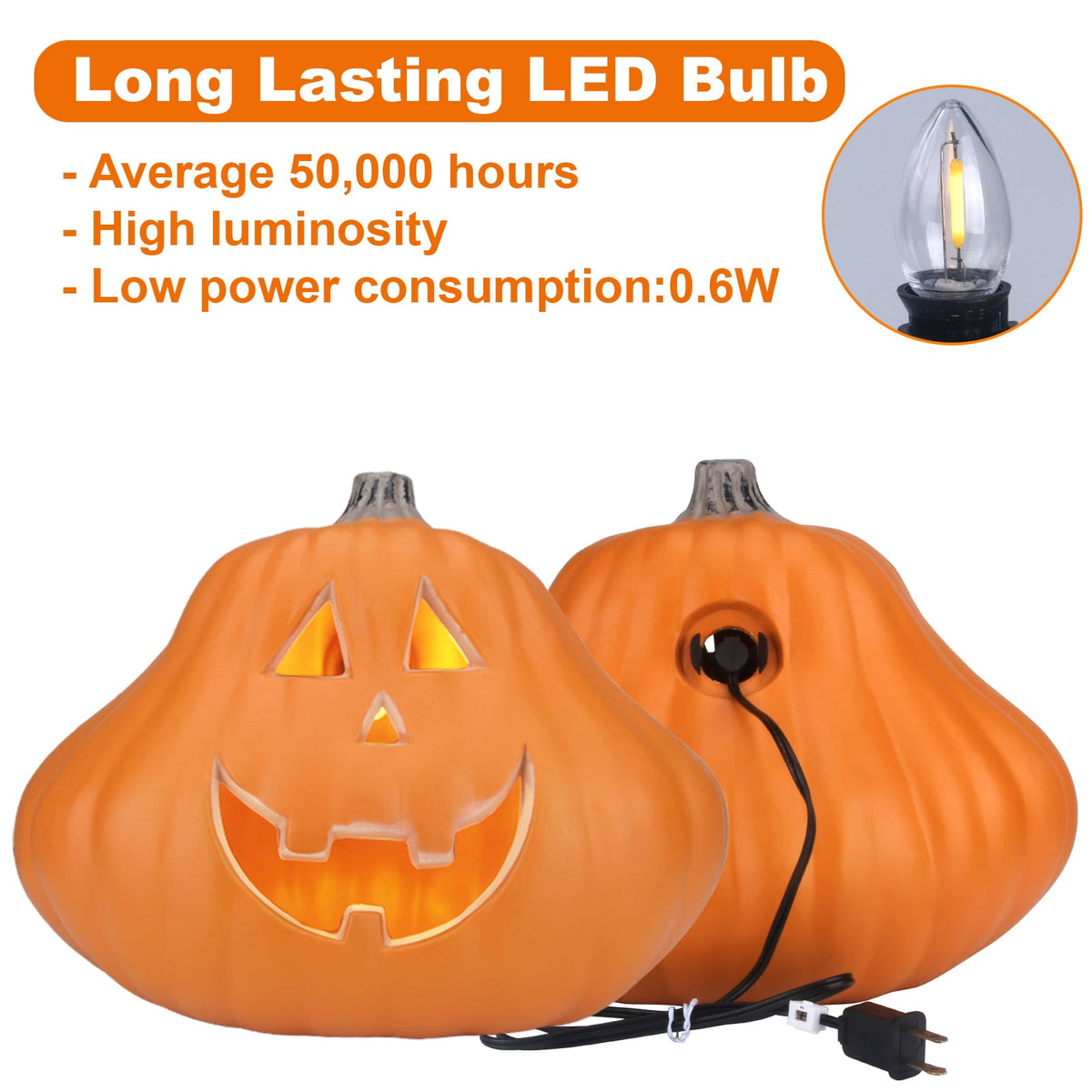 Gamexcel 21" LED Light-Up Jack O Lantern, Pre-lit Halloween Plastic Pumpkin Lights for Indoor/Outdoor Decoration - Angry Face