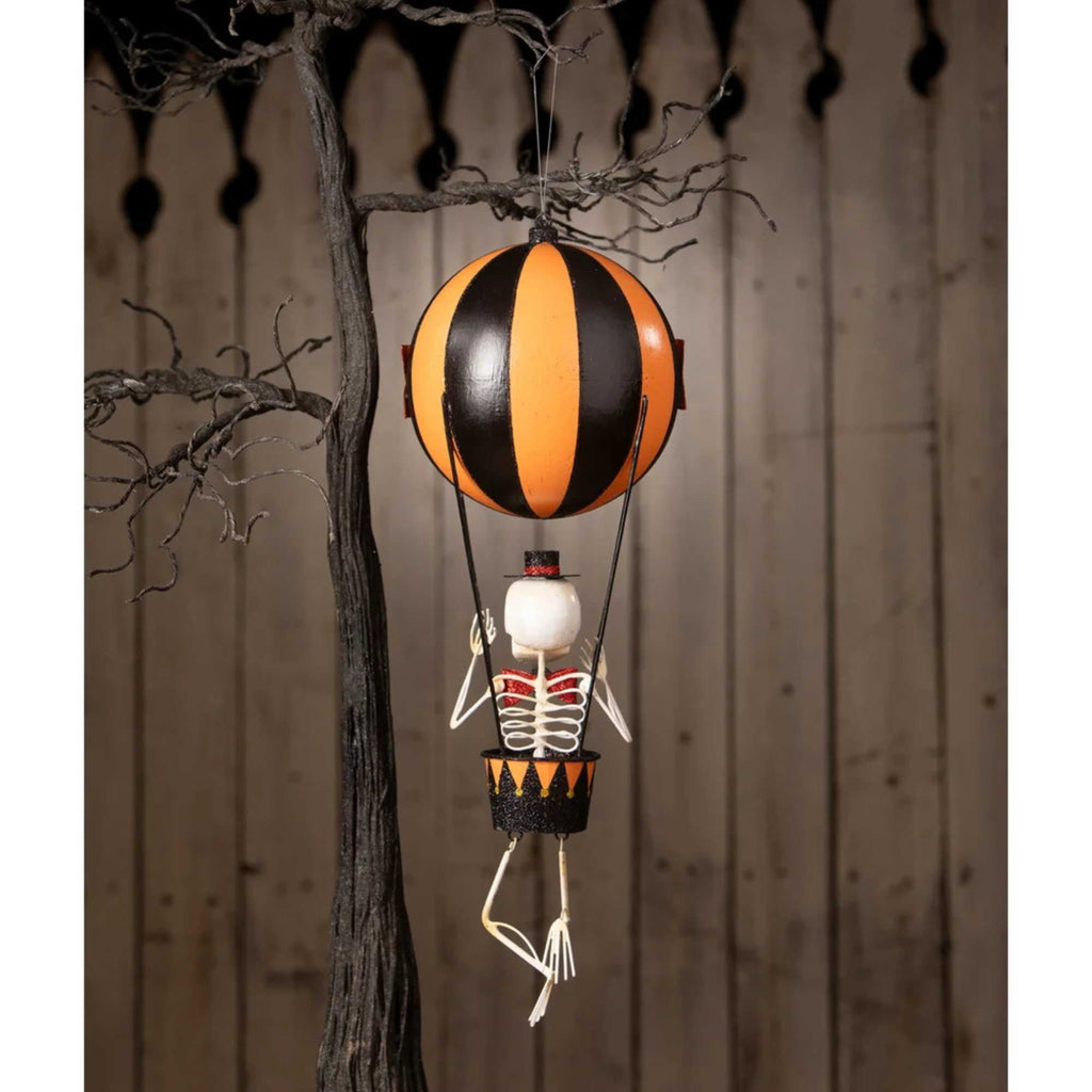 Bethany Lowe 13.50In Happy Halloween Balloon, Tin, Skeleton Hot Air Ka5406