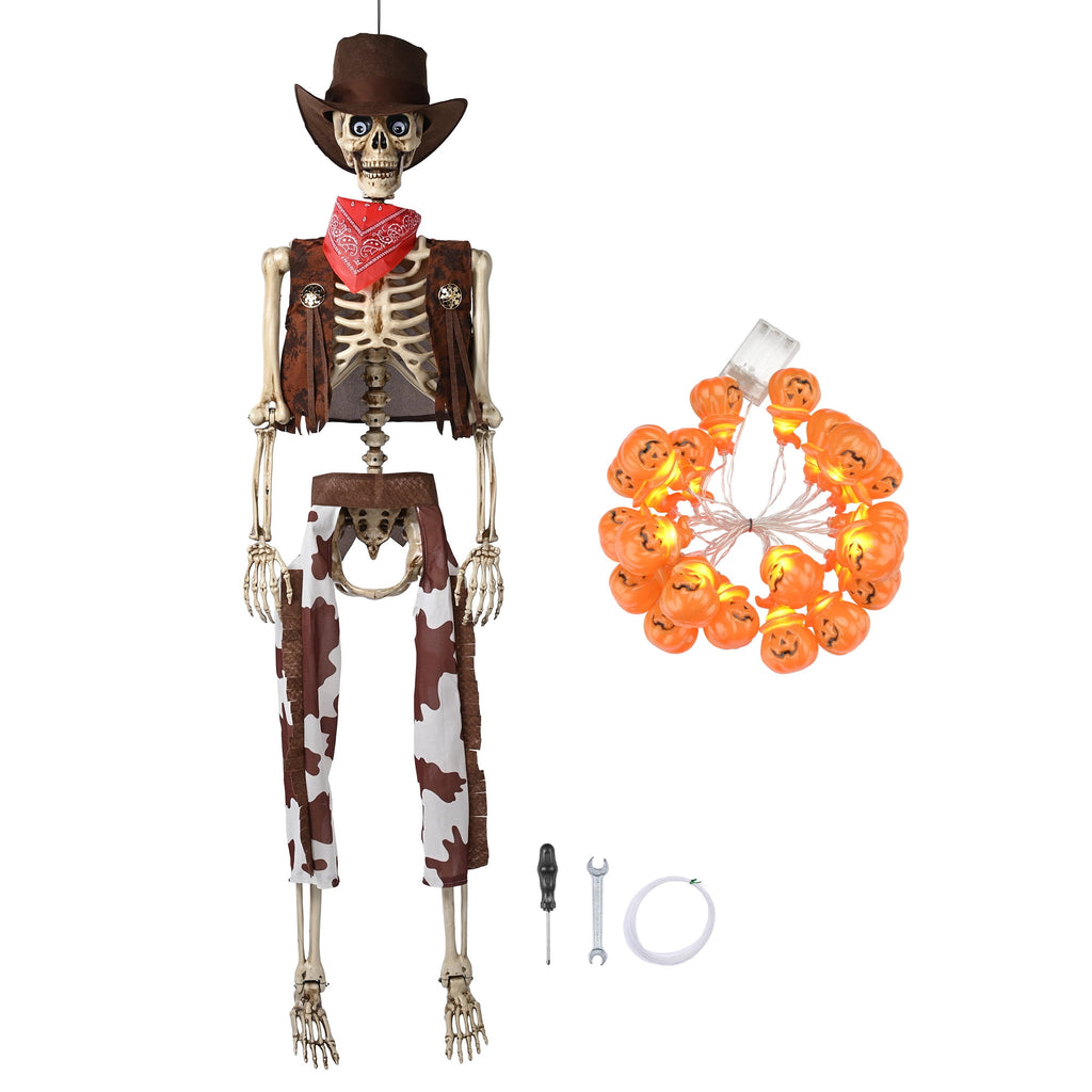 Yescom Halloween 5.6ft Life Size Skeleton Cowboy Detailed Costume Outdoor Indoor Haunted House Props Decor 2026