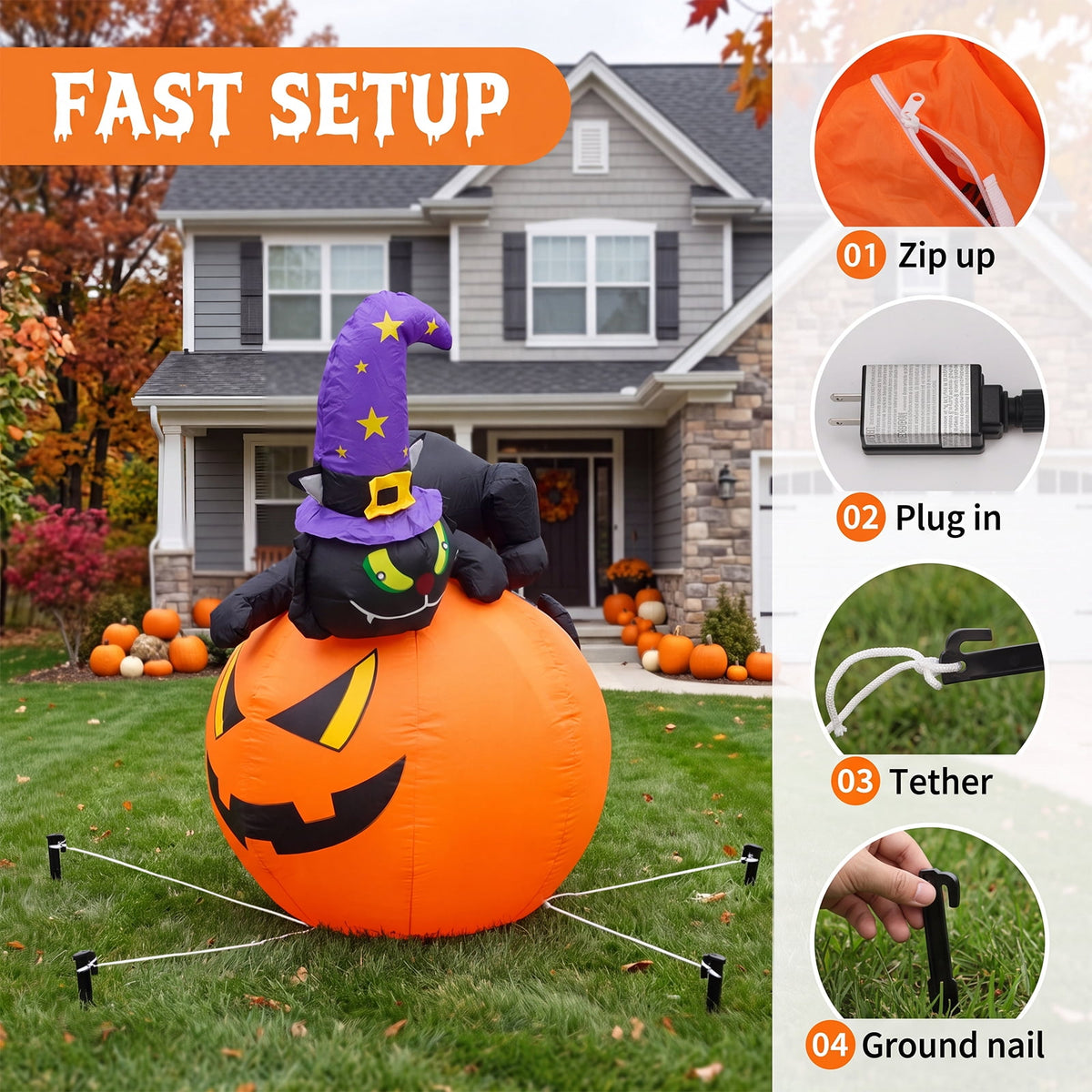 VETPW 10FT Large Halloween Inflatable Archway Decoration, Halloween Blow Up Lighted Archway with Ghost & Black Cat & Cornucopia, Trick & Treat Yard Garden Patio Lawn Outside Decor