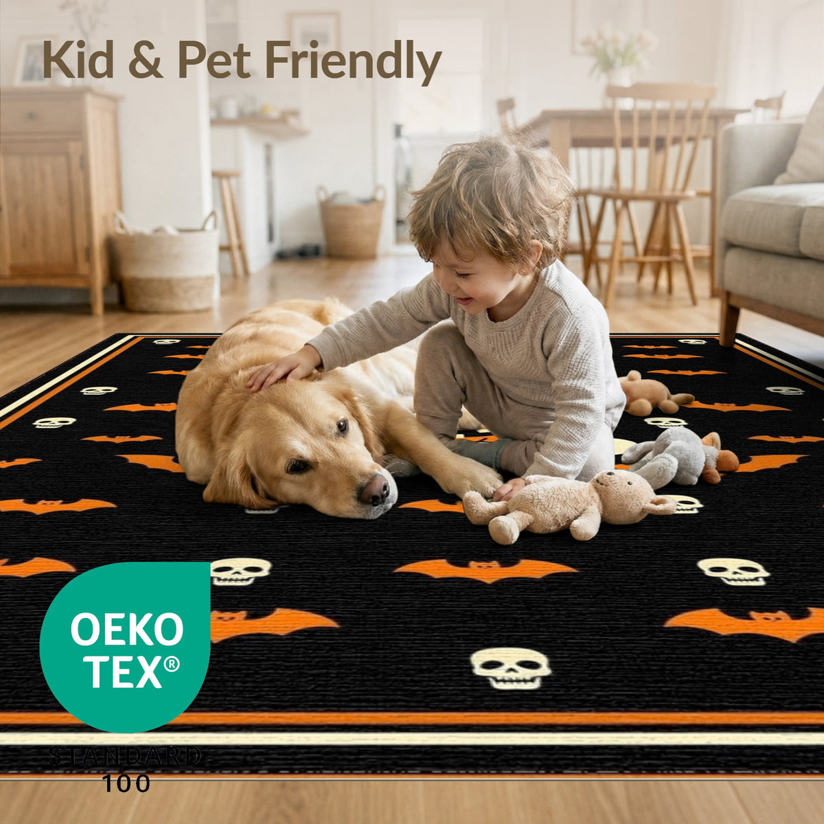 ODIKA 8'x10' Washable Area Rug Halloween Harvest Spirits Grinning Lantern Entrance Doormat Door for Living Room, Under Sectional, Family , Durable, Non-Slip
