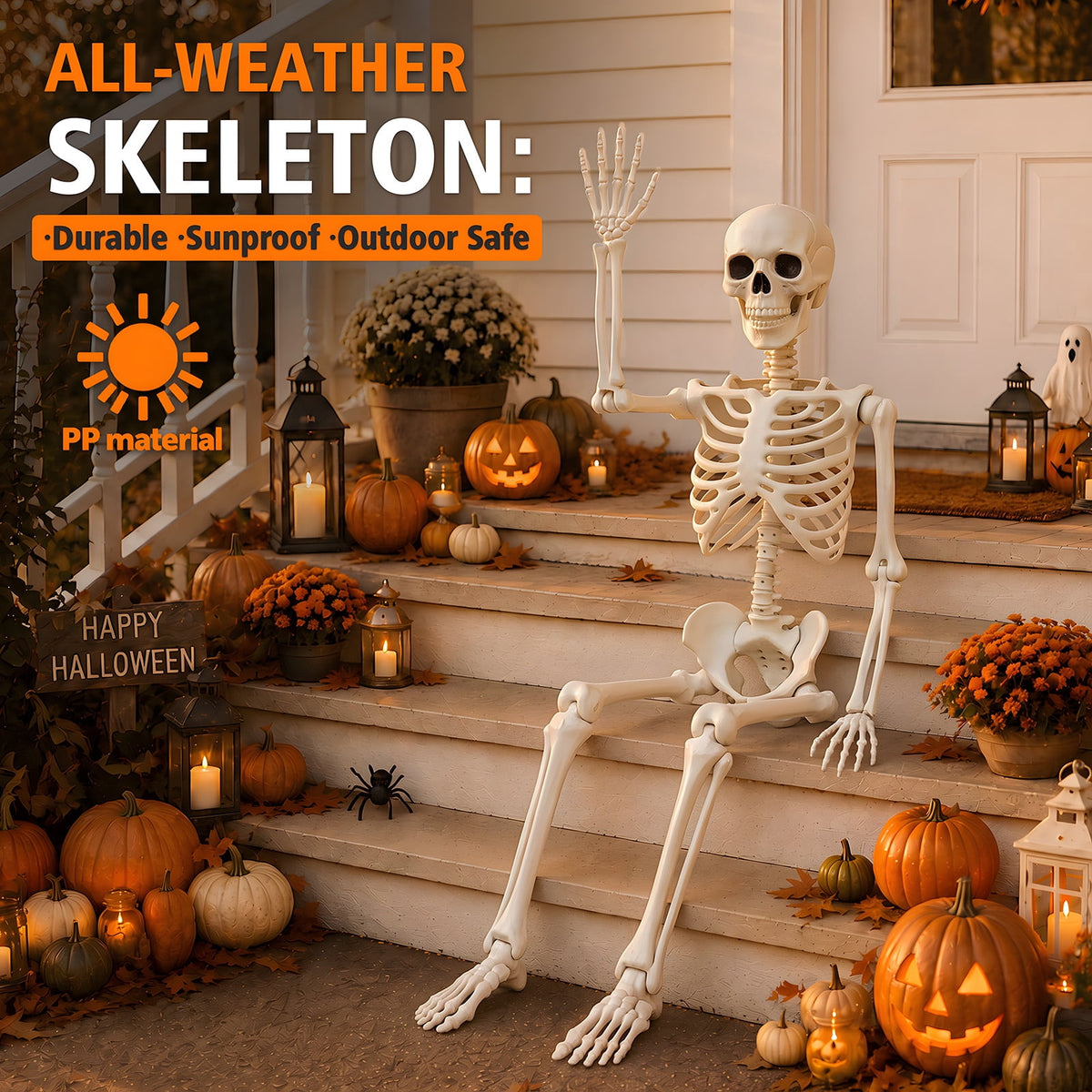 THE BRIVE 5.4ft Life Size Poseable Halloween Skeleton, Movable Joint Plastic Prop for Yard Porch Party Decor
