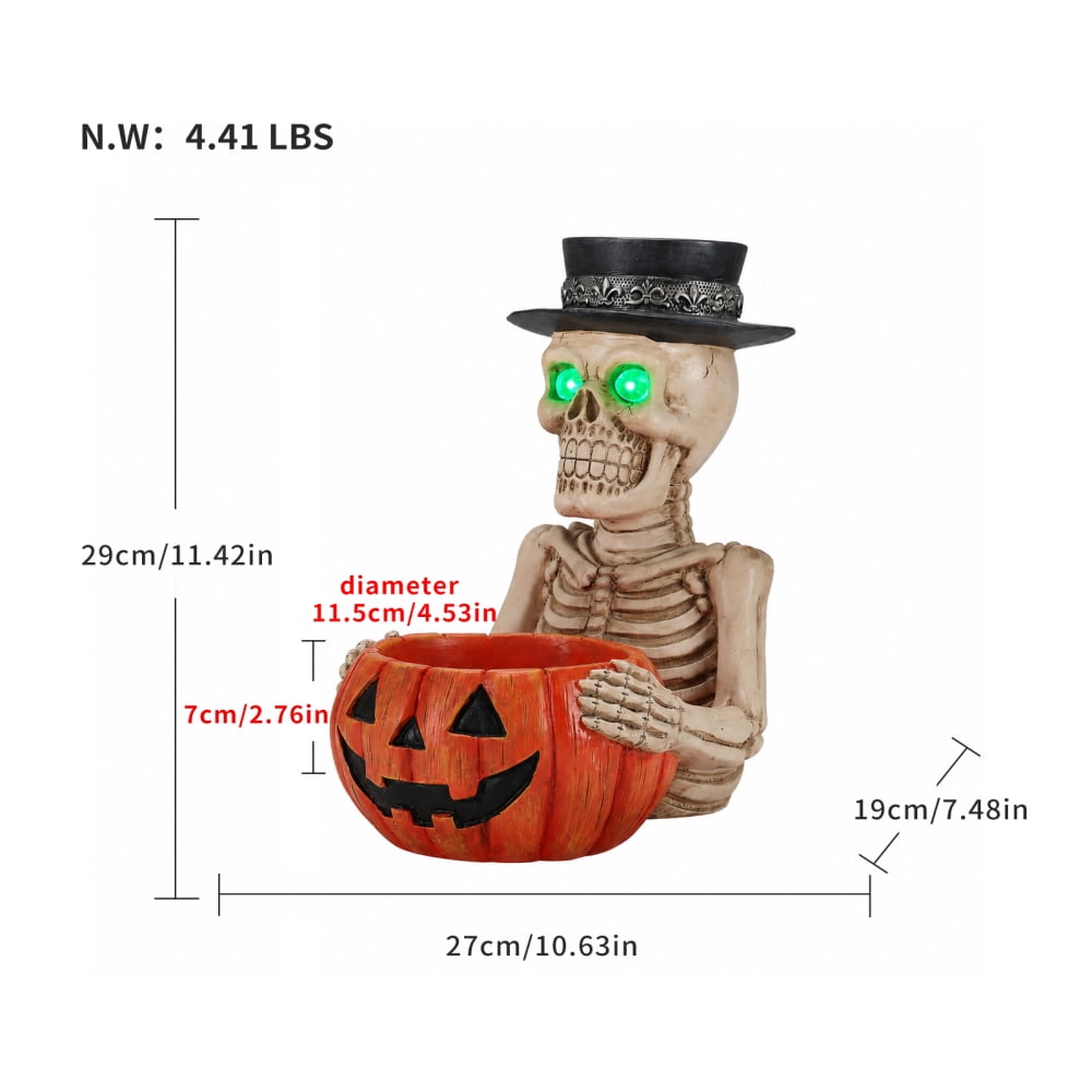 Halloween Skeleton Butler Floor Statue with Serving Tray & Black Cat, Resin Gothic Home Decor for Entryway Porch Living Room