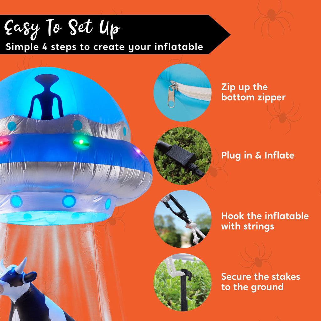 Joyfy 9 ft Halloween Inflatable UFO Alien Decoration with Built-in LEDs,UFO Halloween Decorations Outdoor Blow Up Yard Lawn Decoration