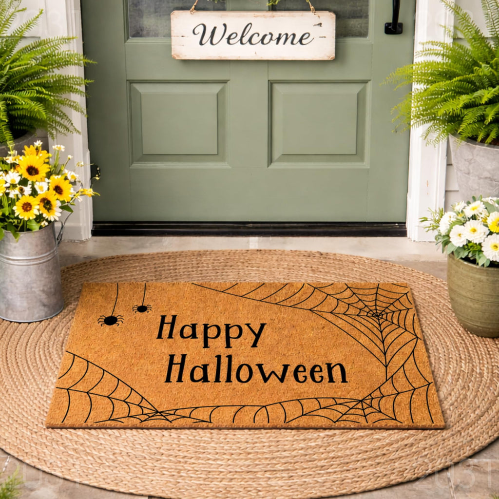 Happy Halloween Doormat, Spiderweb Spider Design, Funny Welcome Mat, Indoor Outdoor Entryway Rug, Halloween Home Decor 2031 (36x60 inches) 2031