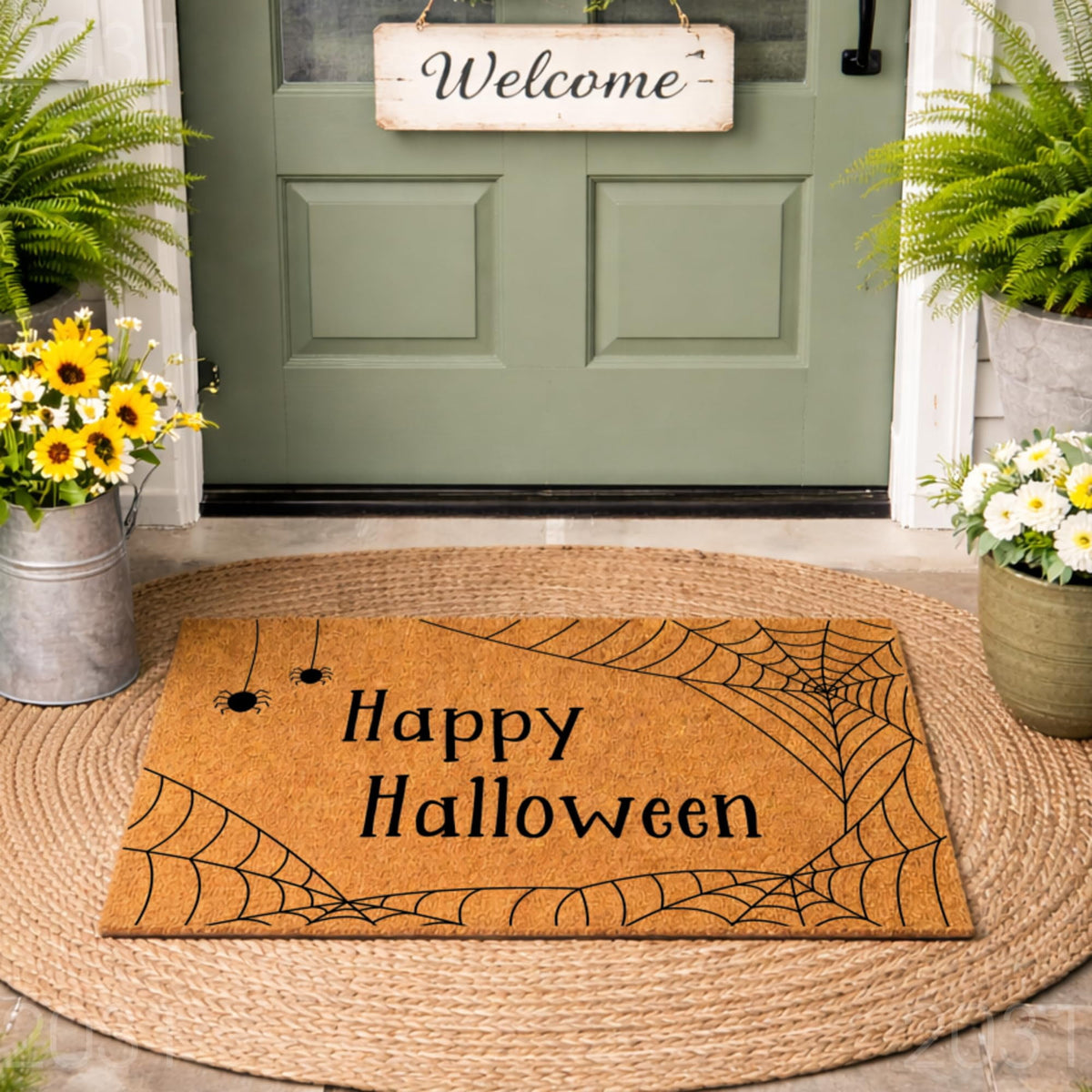 Happy Halloween Doormat, Spiderweb Spider Design, Funny Welcome Mat, Indoor Outdoor Entryway Rug, Halloween Home Decor 2031 (36x60 inches) 2031
