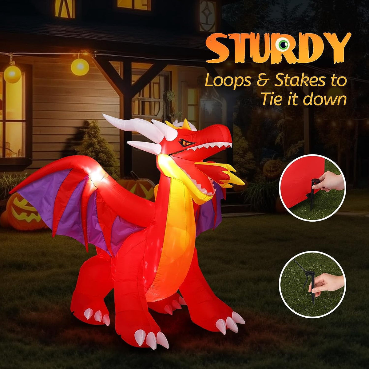 JOYMOR 6FT Tall Halloween Inflatables Outdoor Decorations, Blow Up Scary Fire-Breathing Dragon Halloween Yard Decorations, Built-in LED Lights Décor for Indoor Home Party Garden Lawn Store
