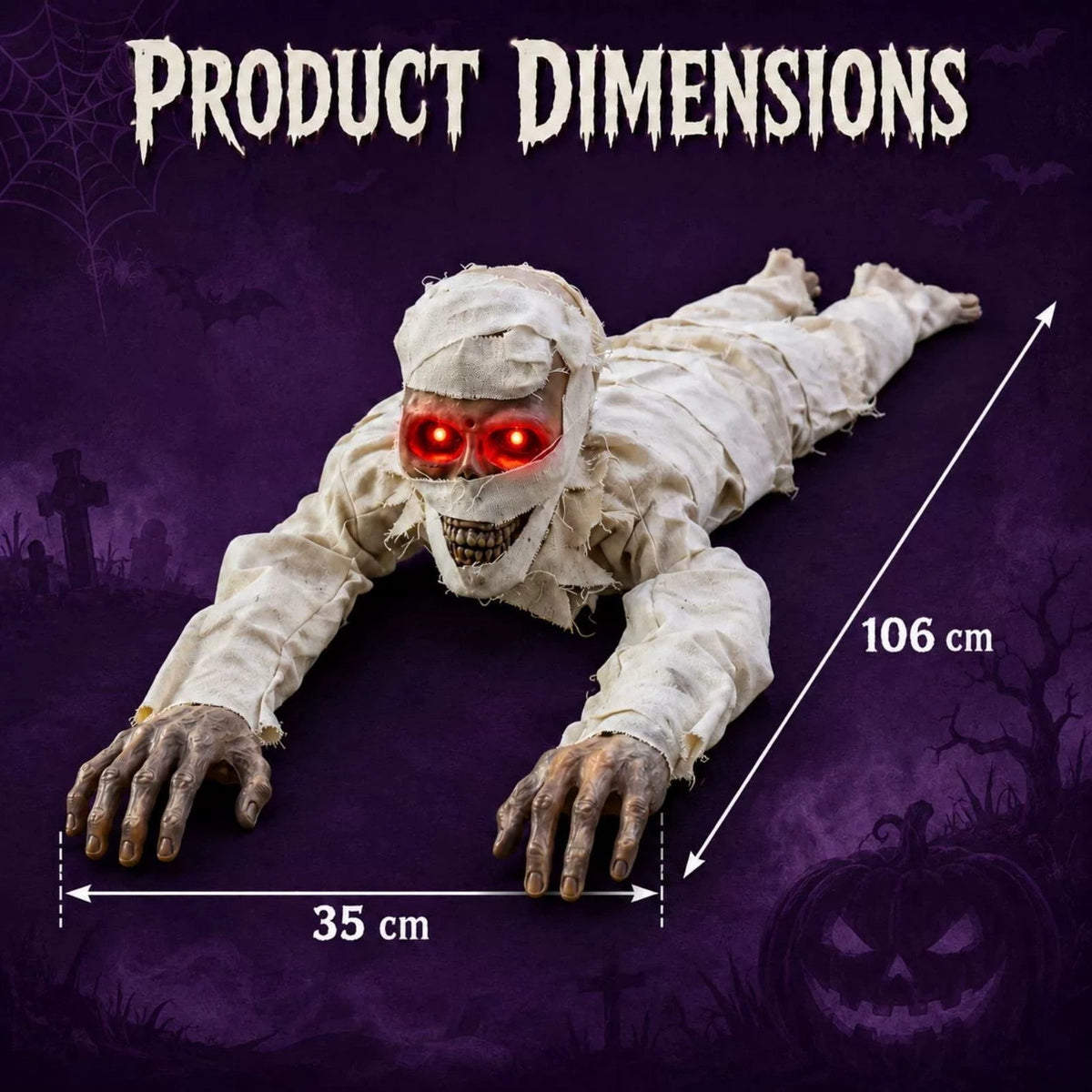 Roiihwy Halloween Decor 45" Crawling Zombie - Animated Skeleton Decorations with Sound Activated, Creepy Voice, Spooky Skull head, Light Up Eyes, Scary Move, Haunted Horror Prop for Indoor, Outdoor