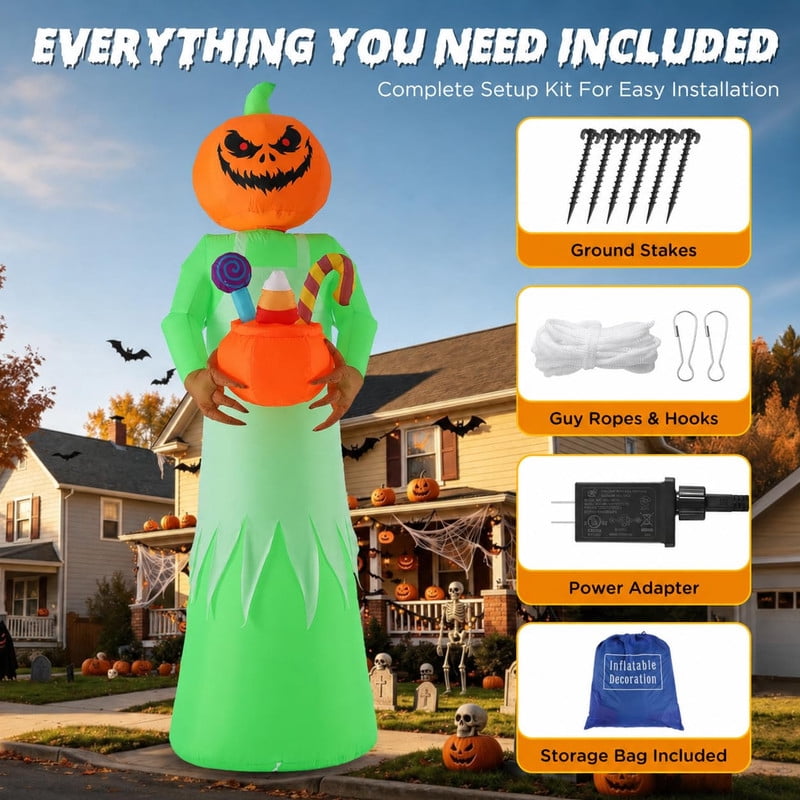 Novtech 10 FT Grim Reaper Halloween Inflatables, Pumpkin Head, Motion Activated Scream, 8 RGB Light Modes, Blow Up Outdoor Yard Decorations for Trick or Treat, Lawn Garden Party & Scary Haunted House