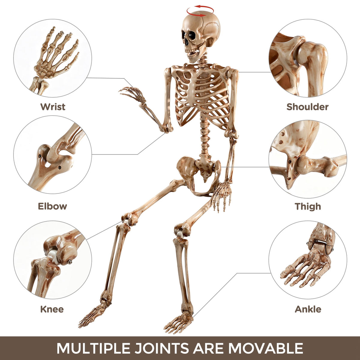 Ayieyill 5.4ft Halloween Skeleton Decorations, Weathered Posable Skeleton Decor for Halloween Decorations Outdoor Indoor