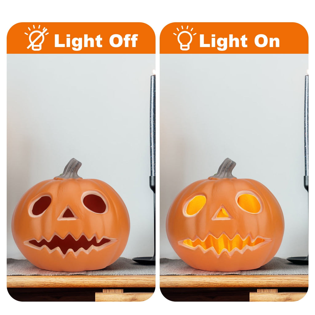 Gamexcel 21" LED Light-Up Jack O Lantern, Pre-lit Halloween Plastic Pumpkin Lights for Indoor/Outdoor Decoration - Angry Face