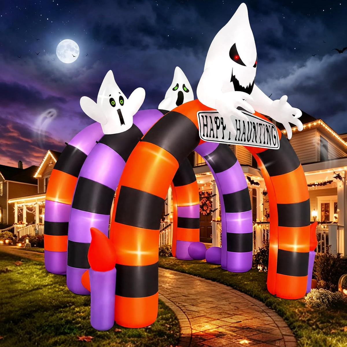 Kalolary 10FT Halloween Inflatable Ghost Archway, 3-Door Tunnel Arch Blow up Outdoor Decoration for Yard Lawn Party Shopping Mall