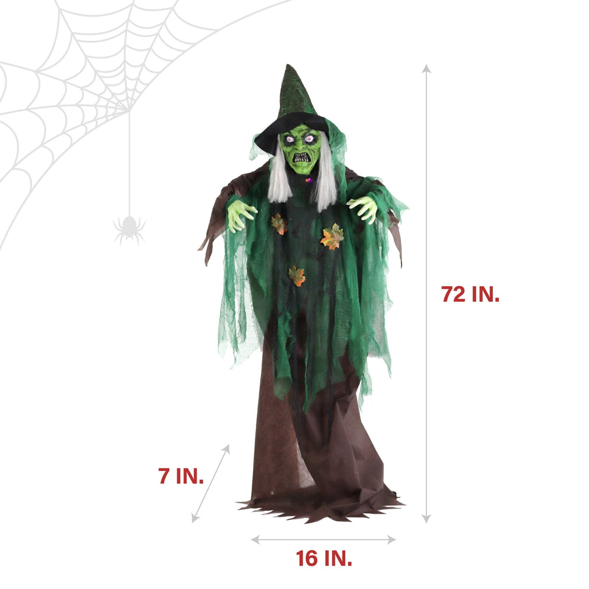 Haunted Hill Farm 6 ft Animatronic Talking Forest Witch with Movement and Lights for Scary Halloween Decoration, HHWITCH-44FLSA