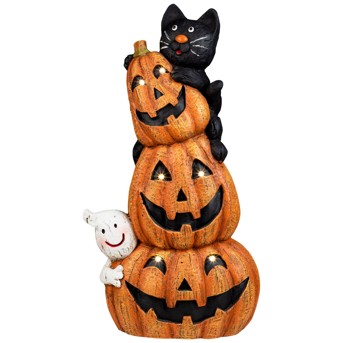 Northlight Lighted Stacked Jack-O-Lanterns with Ghost and Black Cat Halloween Decoration - 20" - LED
