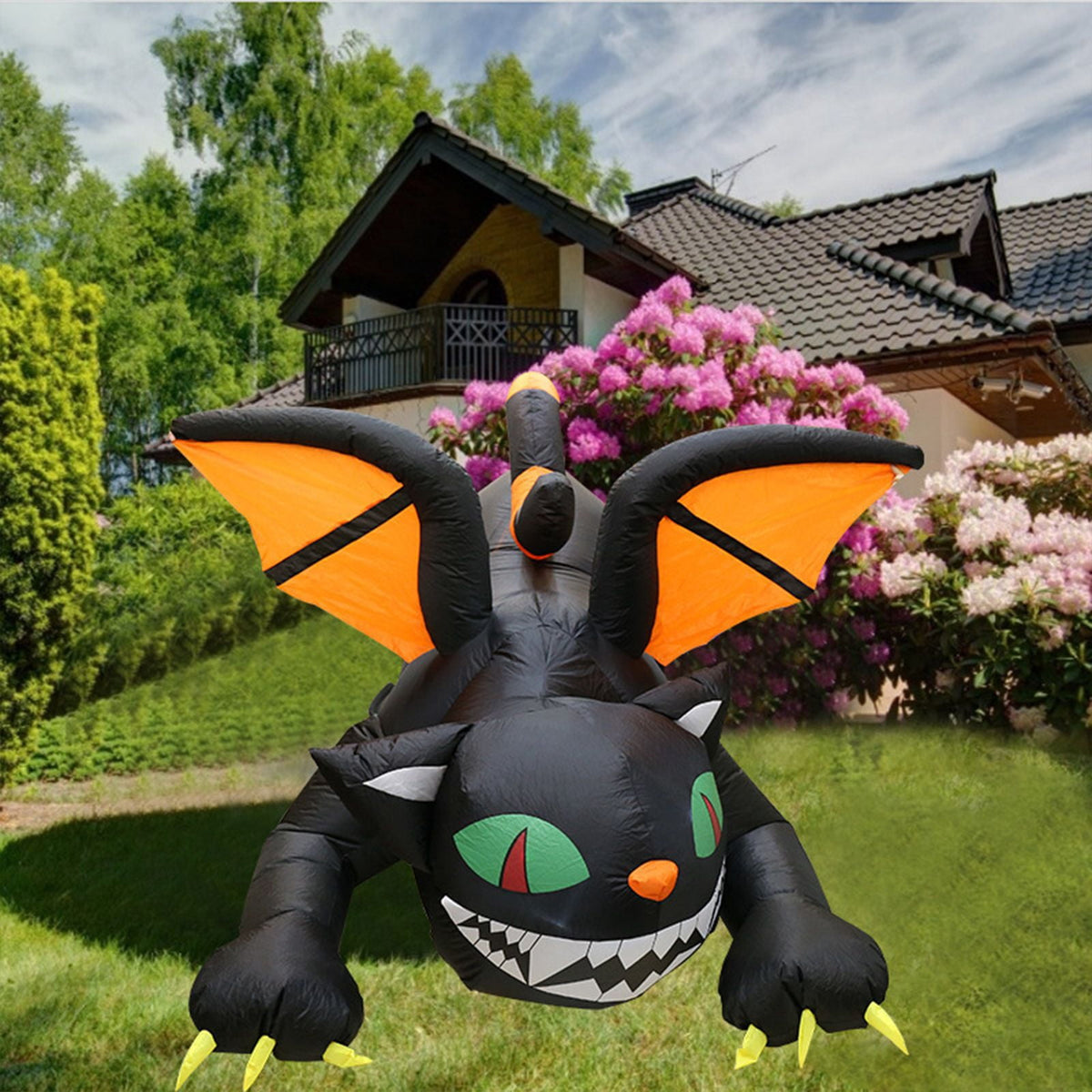 6FT Inflatable Black Cat Halloween Outdoor Decor with Built-in LED Lights Waterproof Polyester Blow Up Ornament for Yard Garden Party